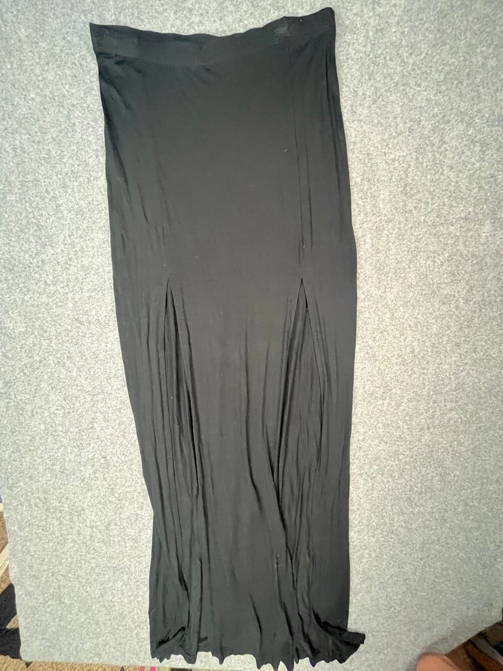 Joah Brown Black Modal Maxi Skirt 2 Front Slits USA Made M/L - Picture 3 of 7